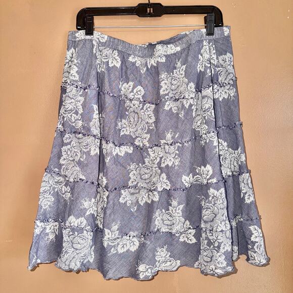 Studio West Apparel Women's Blue Floral Midi Skirt - Size Large - Picture 3 of 7
